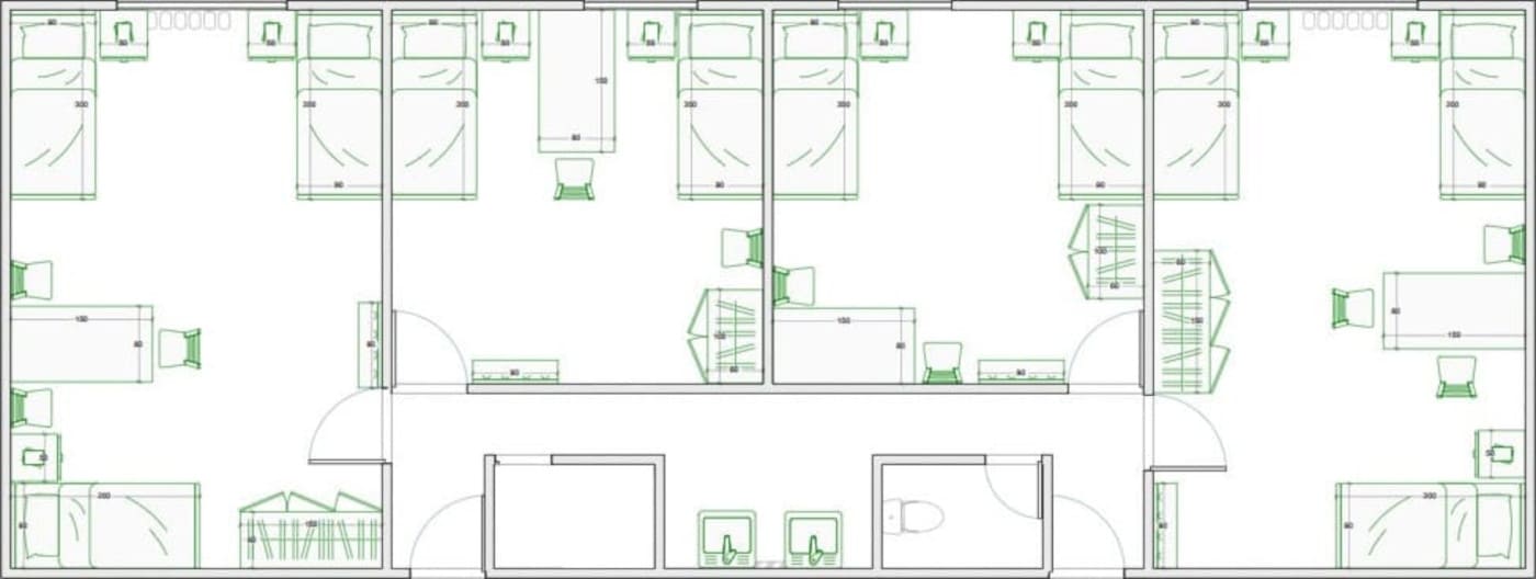 Схема расположения комнат в блоке мужского общежития Киева.